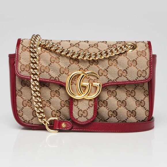 Gucci Beige/Red GG Quilted Canvas Marmont Mini Shoulder Bag - Picture 1 of 10